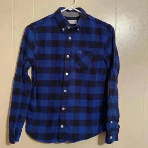Abercrombie Youth Kids 13/14 Black and Blue Flannel Shirt